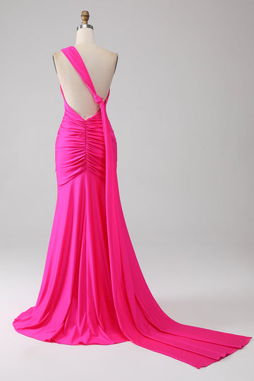 Mermaid Hot Pink One Shoulder Long Formal Dress